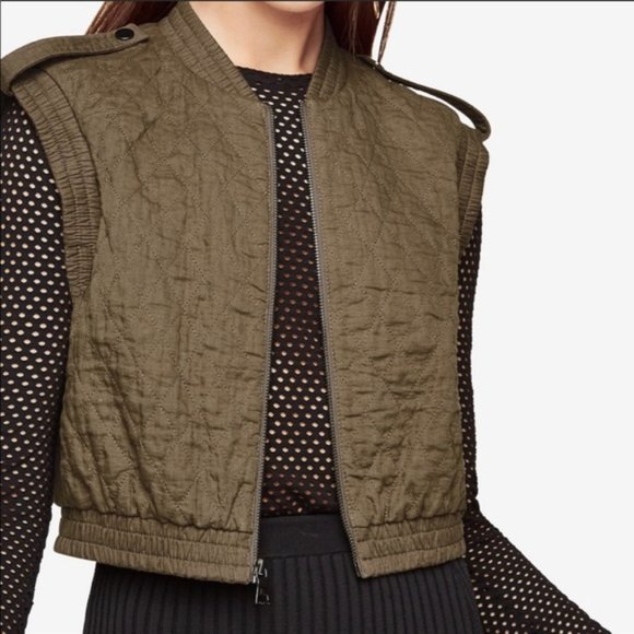 BCBG MaxAzria Olive Green Quilted Zip Vest